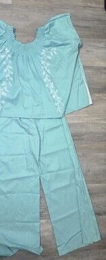 Women’s Aqua Embroidered Pant Suit - Lightweight Straight Leg